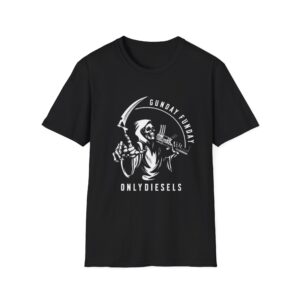 Gunday Funday Grim Reaper T-Shirt — “Only Diesels” Motorcycle Skull Tee