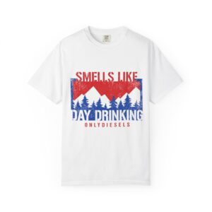 Day Drinking T-Shirt — “Smells Like Day Drinking” Retro Mountain Graphic