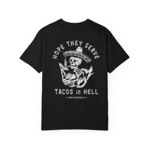 T-Shirt — ‘Tacos in Hell’ Skull Sombrero Graphic Tee