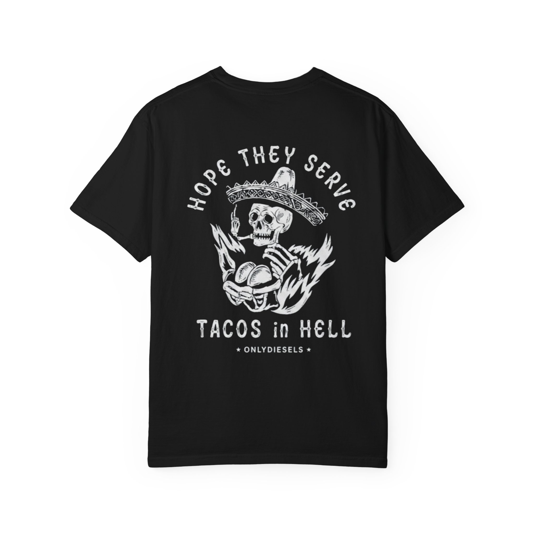 T-Shirt — 'Tacos in Hell' Skull Sombrero Graphic Tee - Image 2