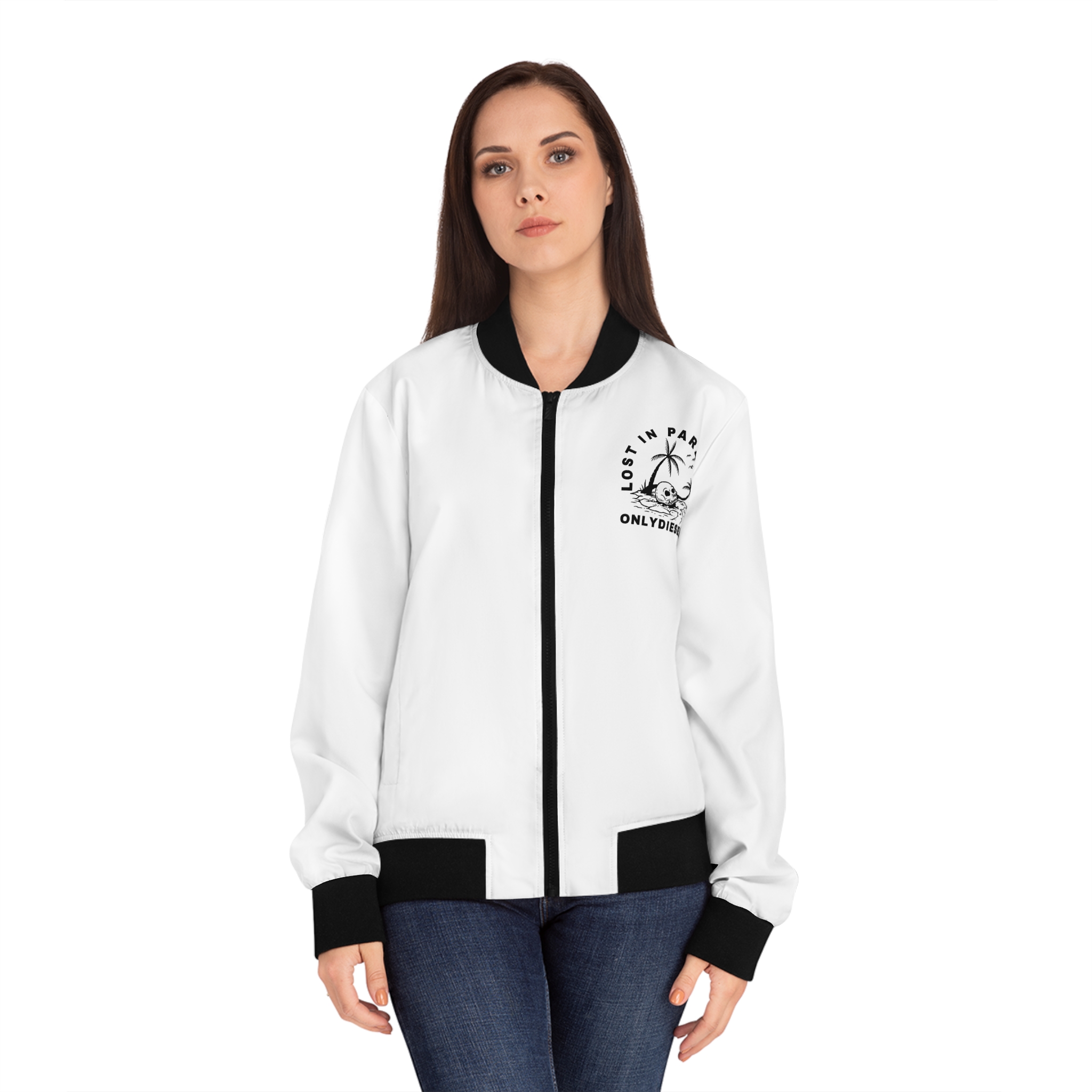 Lost in Paradise Bomber Jacket — 'ONLYDIESELS' Skull Palm Graphic - Image 3