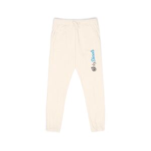 Scripted Wave Sweatpants — Cream Fleece Joggers with Beach Script