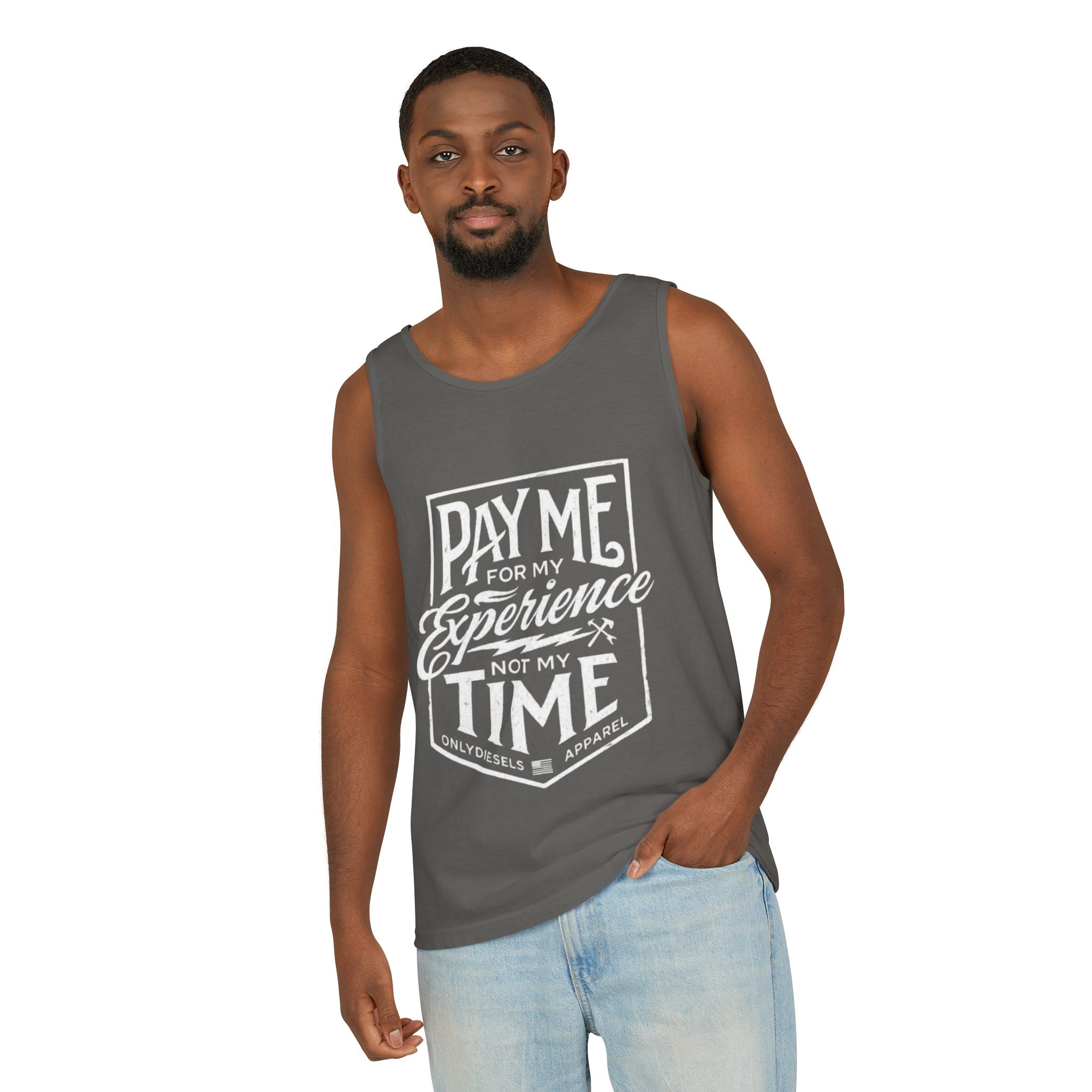 Pay Me For My Experience Tank Top — Funny Work Quote Sleeveless Tee - Image 3