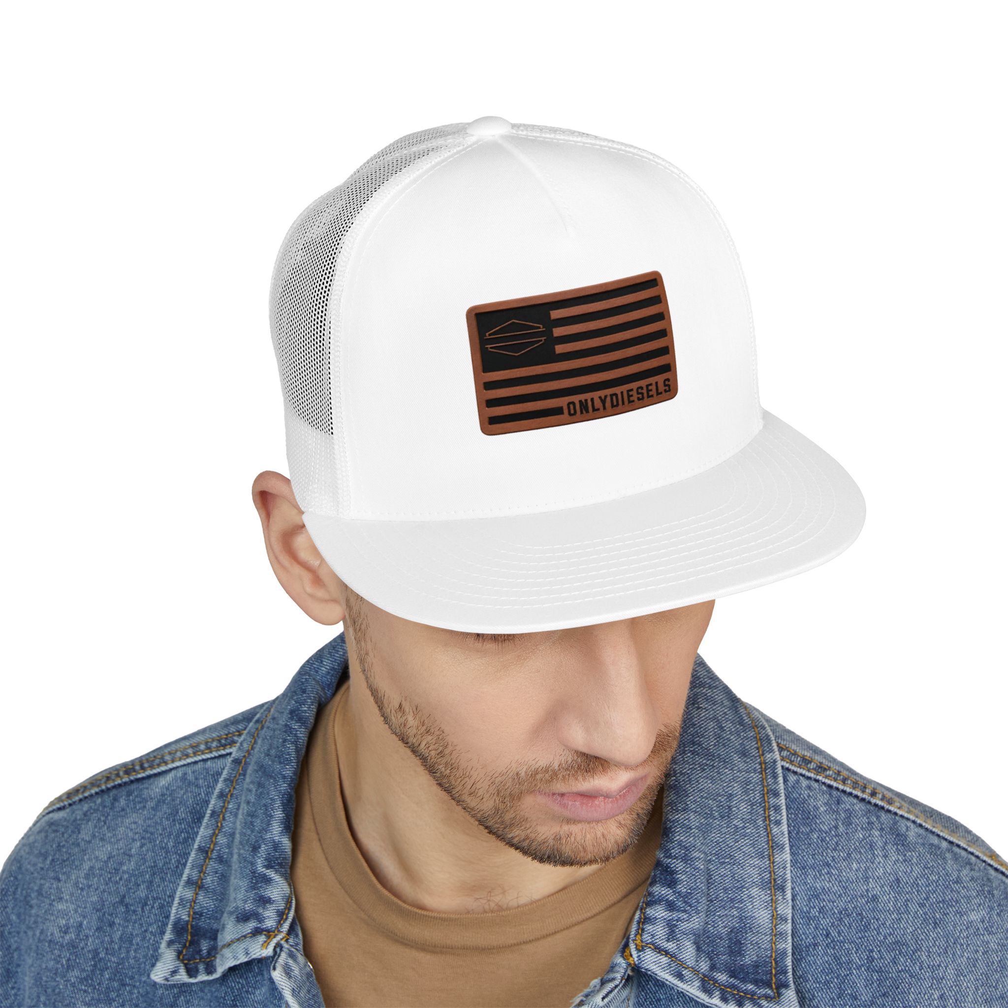 Trucker Cap with Leather Patch — 'Only Diesels' American Flag Patch - Image 3